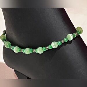 Green Cat-Eye Handmade Beaded Ankle Bracelet